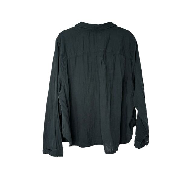 Pilcro Anthropologie Cotton Double Gauze Button Down Shirt 3X Black Minimalist - Picture 3 of 11